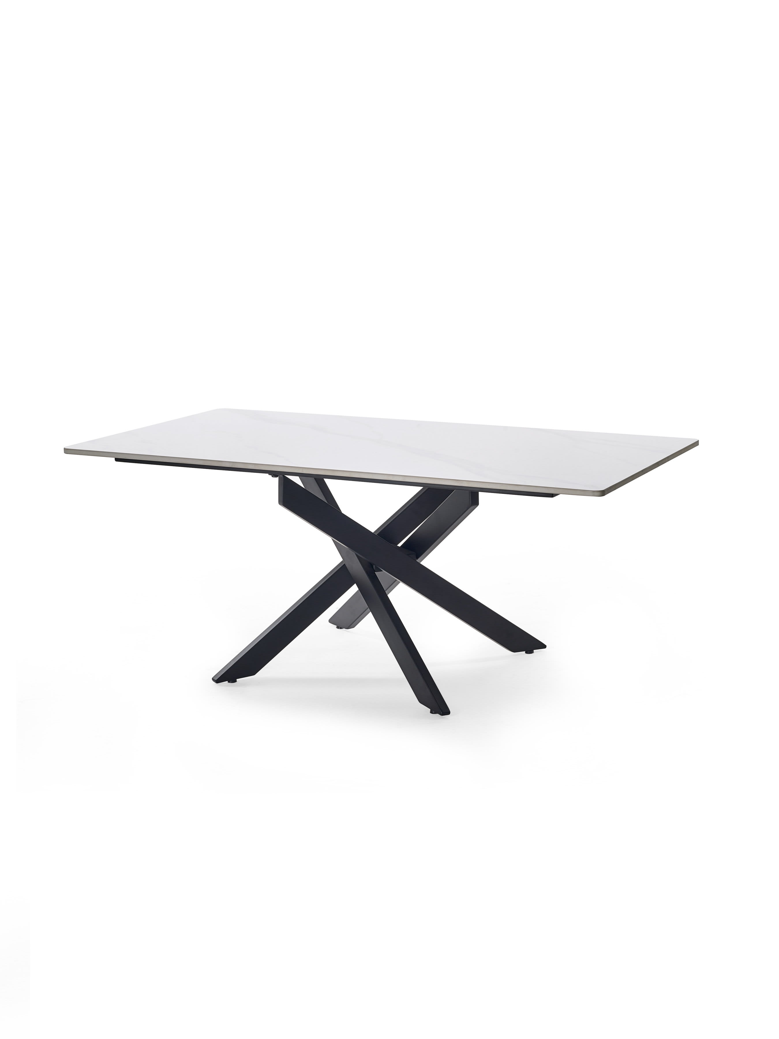 Bradley White Ceramic Marble Effect Rectangular Dining Table Set with 4 Jonah Cream Chenille Upholstered Dining Chairs – White/Black