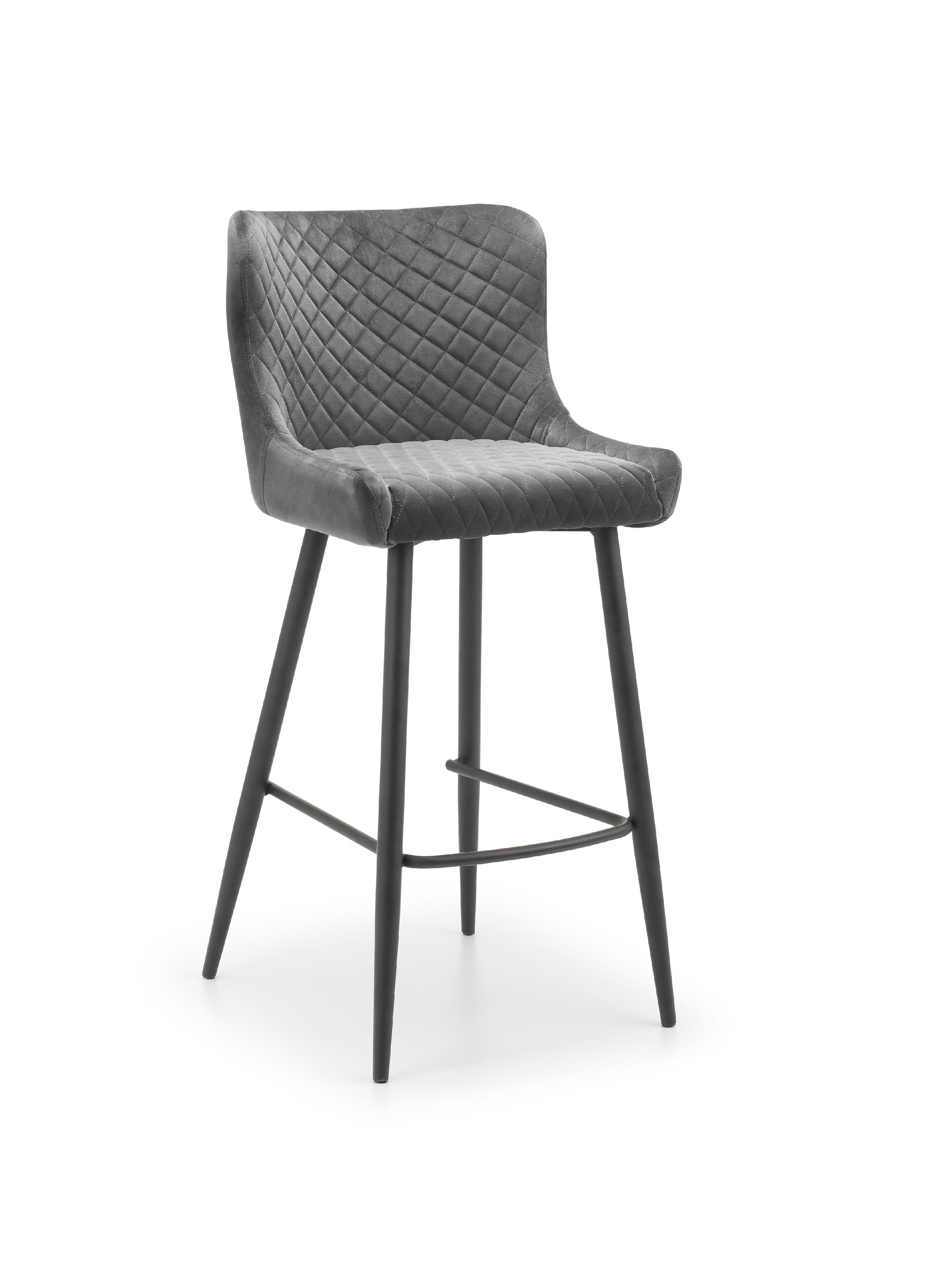 Brooklyn Solid Oak 96cm Bar Table Set with 2 plush Grey Velvet Quilted Stools