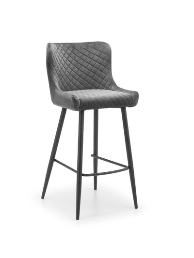 Brooklyn Solid Oak 96cm Bar Table Set with 2 plush Grey Velvet Quilted Stools