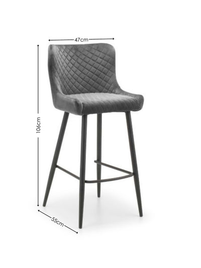 Brooklyn Solid Oak 96cm Bar Table Set with 2 plush Grey Velvet Quilted Stools