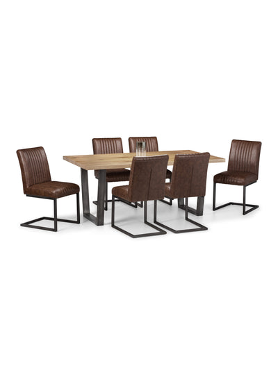 Brooklyn Rectangualr Solid Oak Dining Table Set with 6 Brown Faux Leather Dining Chairs – Oak / Gunmetal