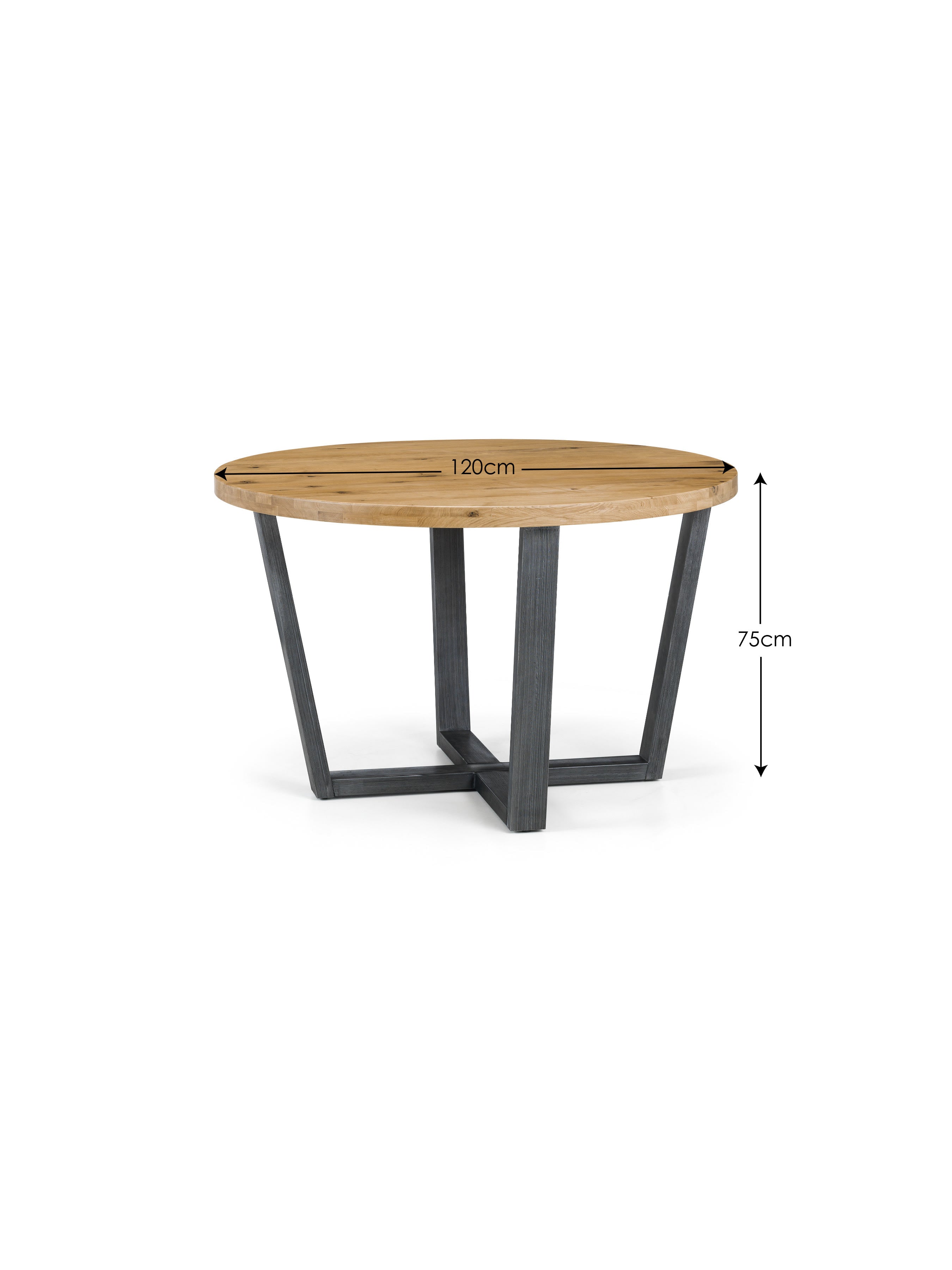 Brooklyn Oak Round Table and 4 Grey Soho Chairs – Oak Effect and Antique Black