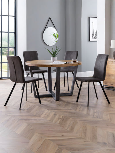 Brooklyn Oak Round Table and 4 Grey Monroe Chairs – Oak / Gunmetal
