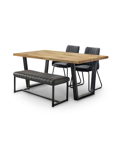 Brooklyn Oak Rectangular Table, 1 Grey Soho Bench and 2 Grey Soho Chairs – Oak Effect and Antique Black