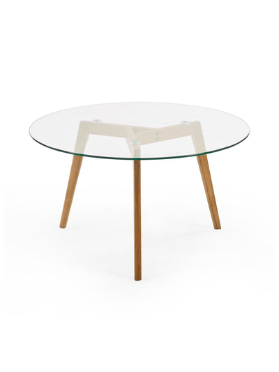Bryant 80cm Round Glass Coffee Table – Natural Oak
