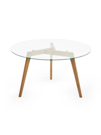 Bryant 80cm Round Glass Coffee Table – Natural Oak