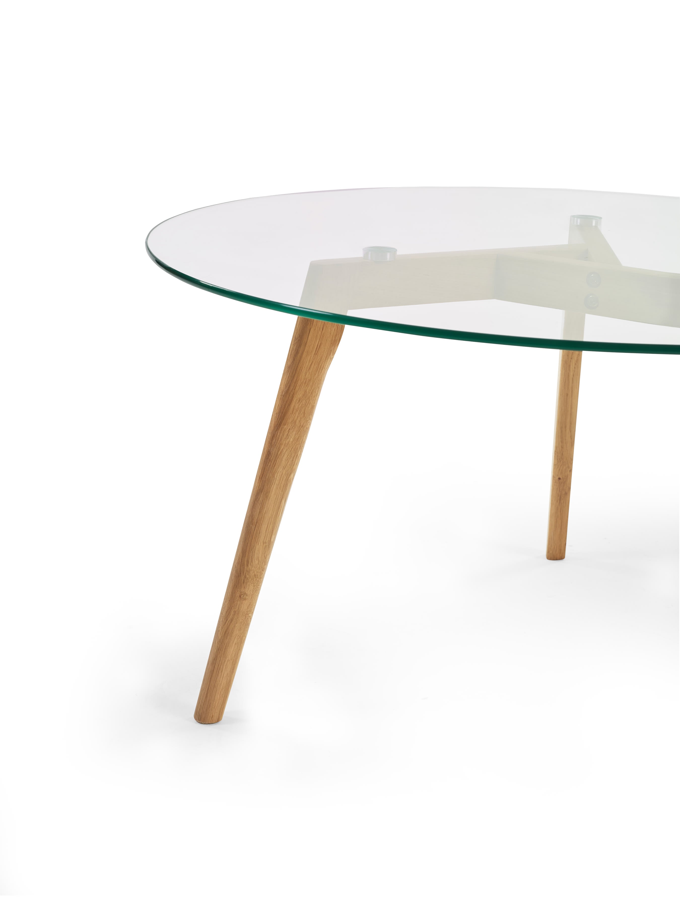 Bryant 80cm Round Glass Coffee Table – Natural Oak