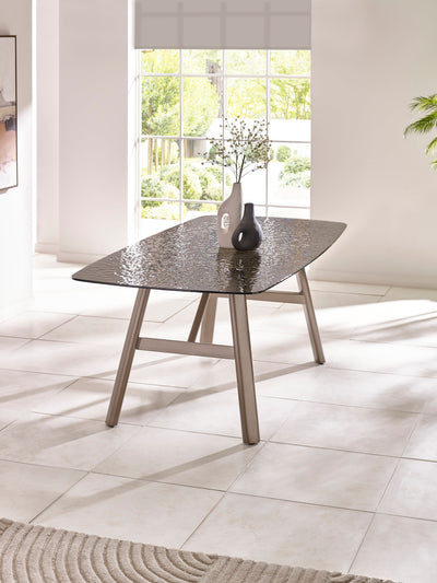 Callisto 200cm Rectangular Smoked Bubble Glass Dining Table – Taupe and Brushed Bronze