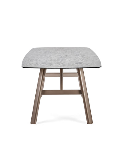 Callisto 200cm Rectangular Smoked Bubble Glass Dining Table – Taupe and Brushed Bronze