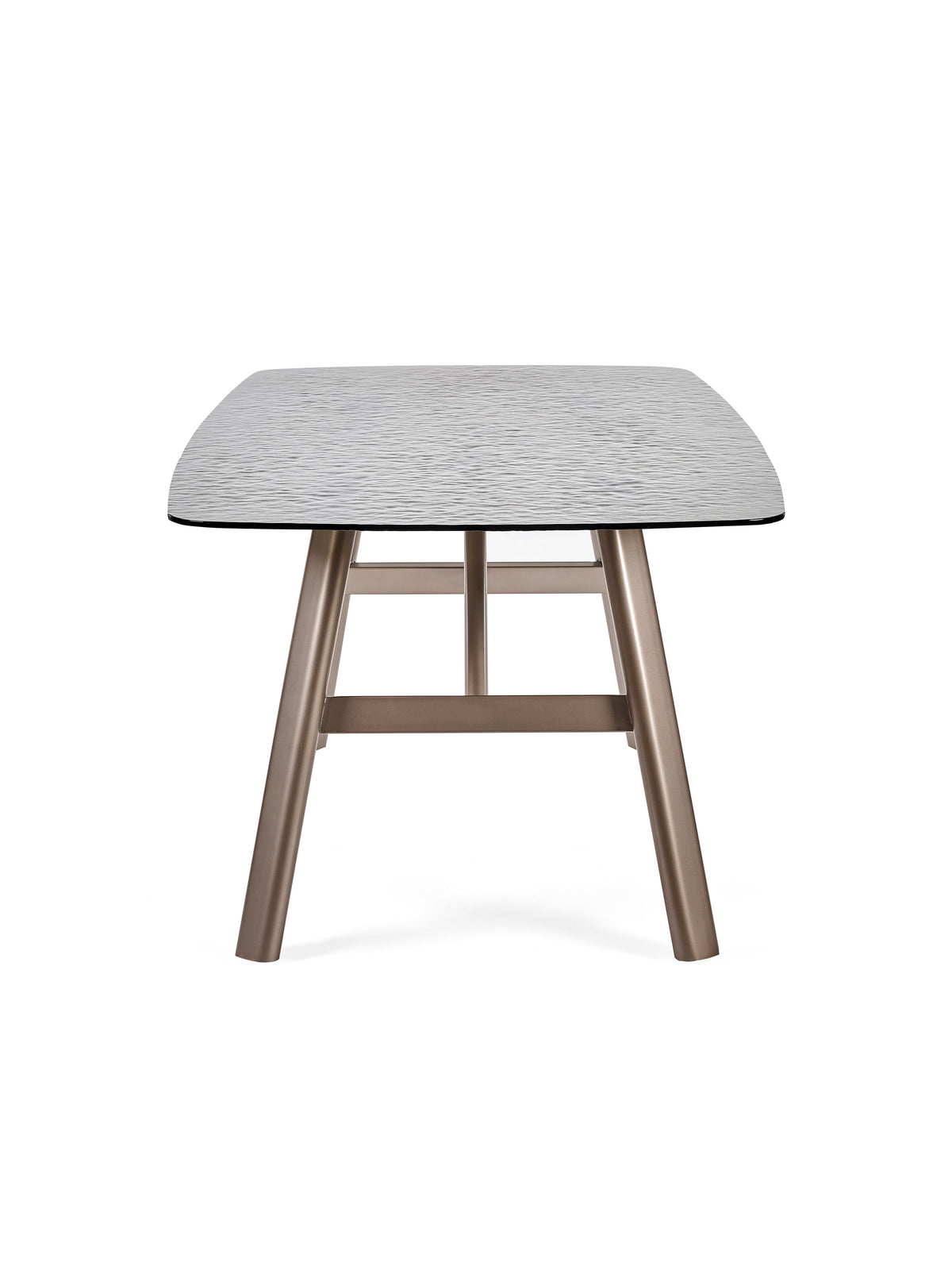 Callisto 200cm Rectangular Smoked Bubble Glass Dining Table – Taupe and Brushed Bronze