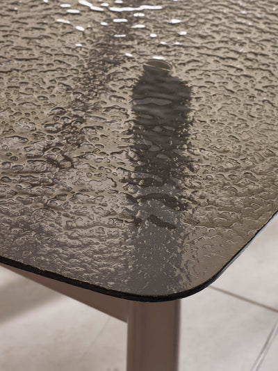 Callisto 200cm Rectangular Smoked Bubble Glass Dining Table – Taupe and Brushed Bronze