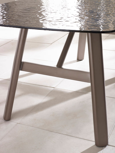 Callisto 200cm Rectangular Smoked Bubble Glass Dining Table – Taupe and Brushed Bronze