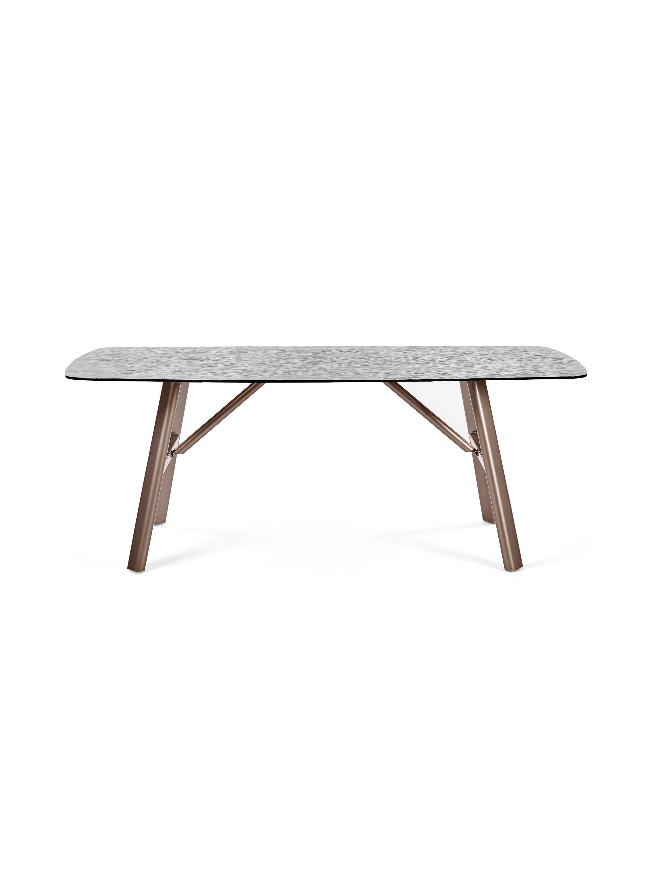 Callisto 200cm Rectangular Smoked Bubble Glass Dining Table – Taupe and Brushed Bronze