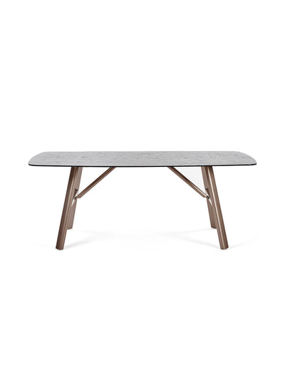 Callisto 200cm Rectangular Smoked Bubble Glass Dining Table – Taupe and Brushed Bronze