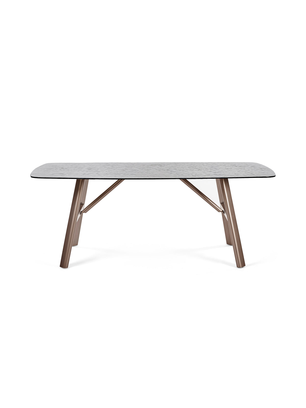 Callisto 200cm Rectangular Smoked Bubble Glass Dining Table – Taupe and Brushed Bronze