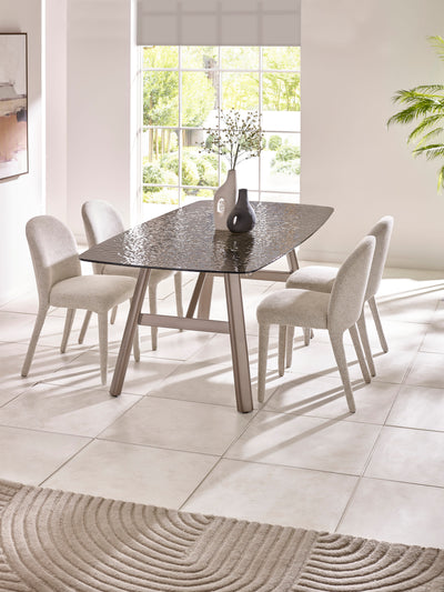 Set of 2 Callisto Beige Faux Leather Swivel Dining Chairs – Taupe Faux Leather and Brushed Bronze