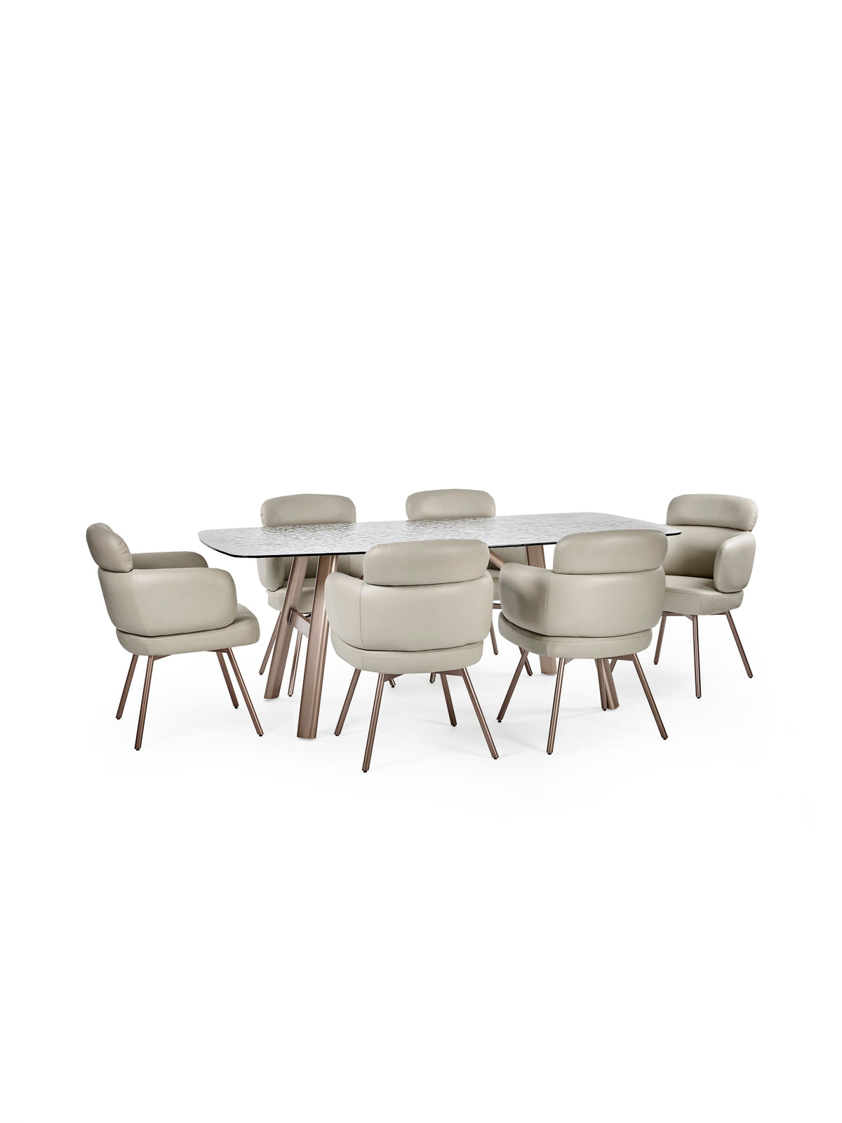 Set of 2 Callisto Beige Faux Leather Swivel Dining Chairs – Taupe Faux Leather and Brushed Bronze
