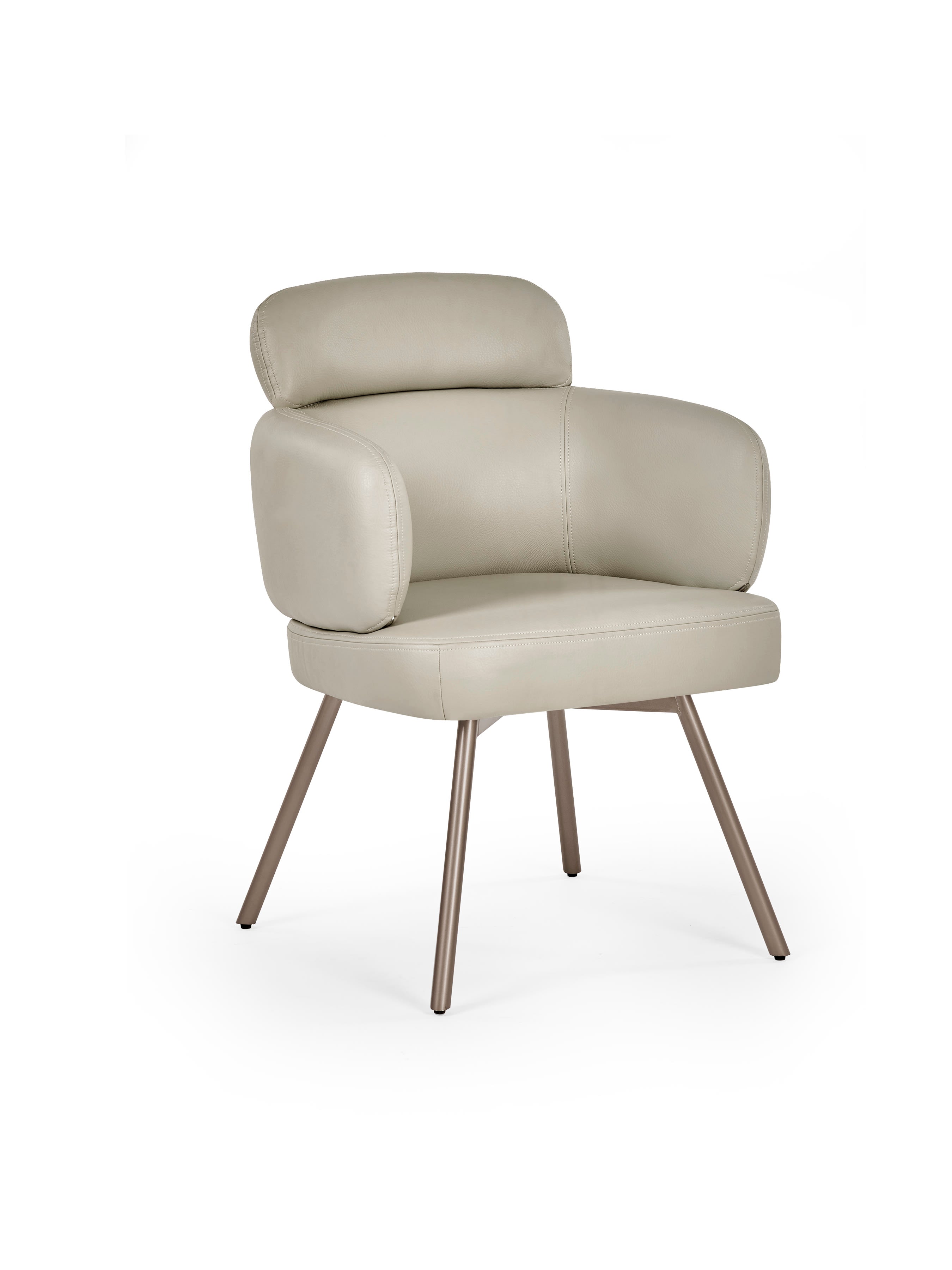 Set of 2 Callisto Beige Faux Leather Swivel Dining Chairs – Taupe Faux Leather and Brushed Bronze