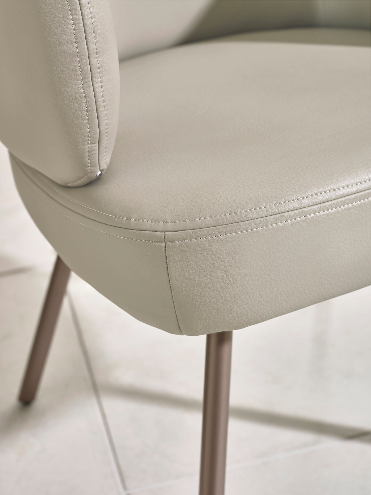 Set of 2 Callisto Beige Faux Leather Swivel Dining Chairs – Taupe Faux Leather and Brushed Bronze