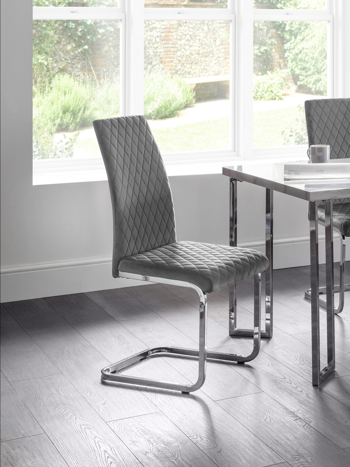 Calabria Velvet Cantilever Chairs - Grey (Set Of 4)