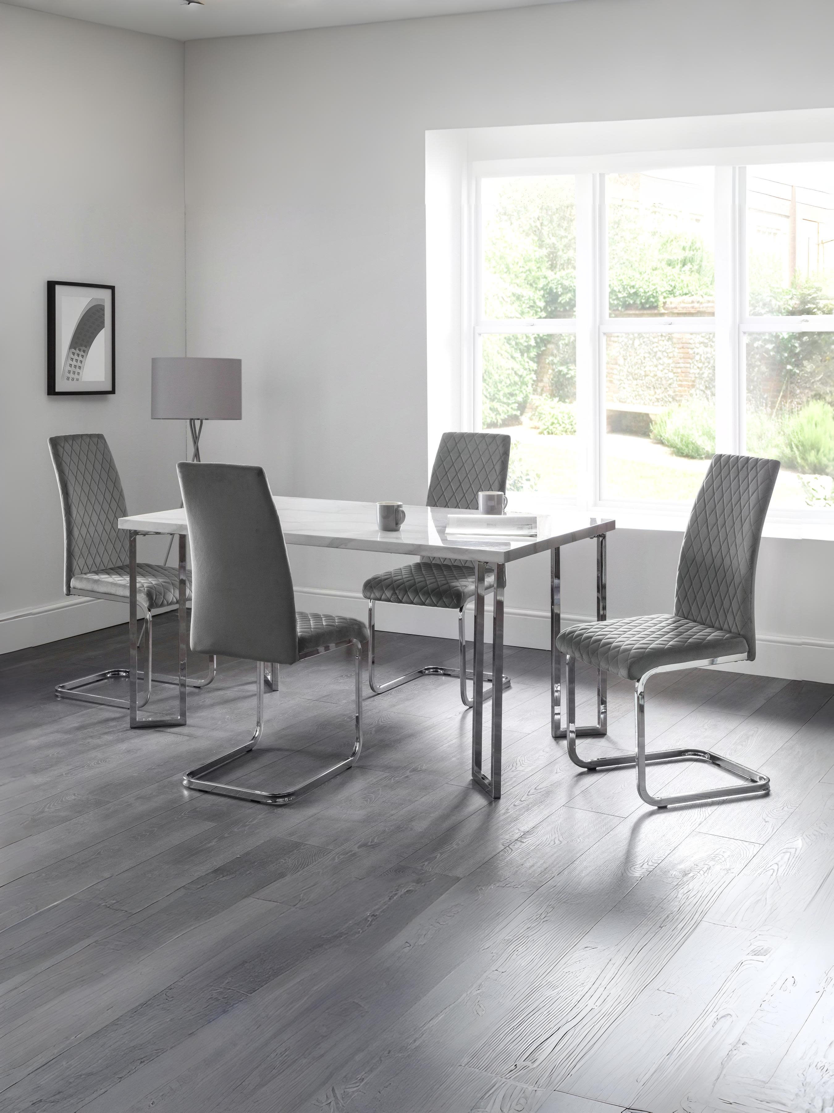 Calabria Velvet Cantilever Chairs - Grey (Set Of 4)
