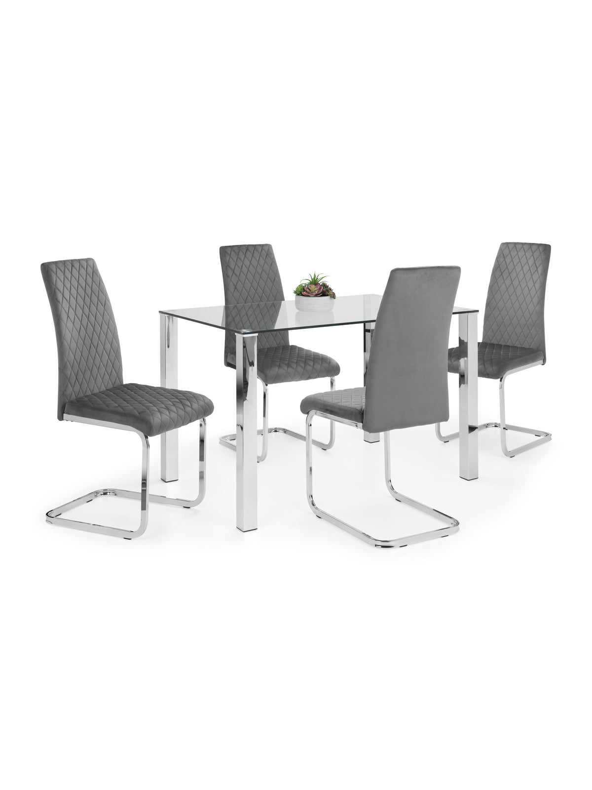 Calabria Velvet Cantilever Chairs - Grey (Set Of 4)
