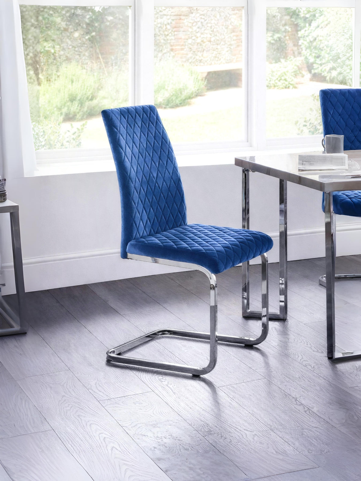 Calabria Velvet Cantilever Chairs - Blue (Set Of 4)