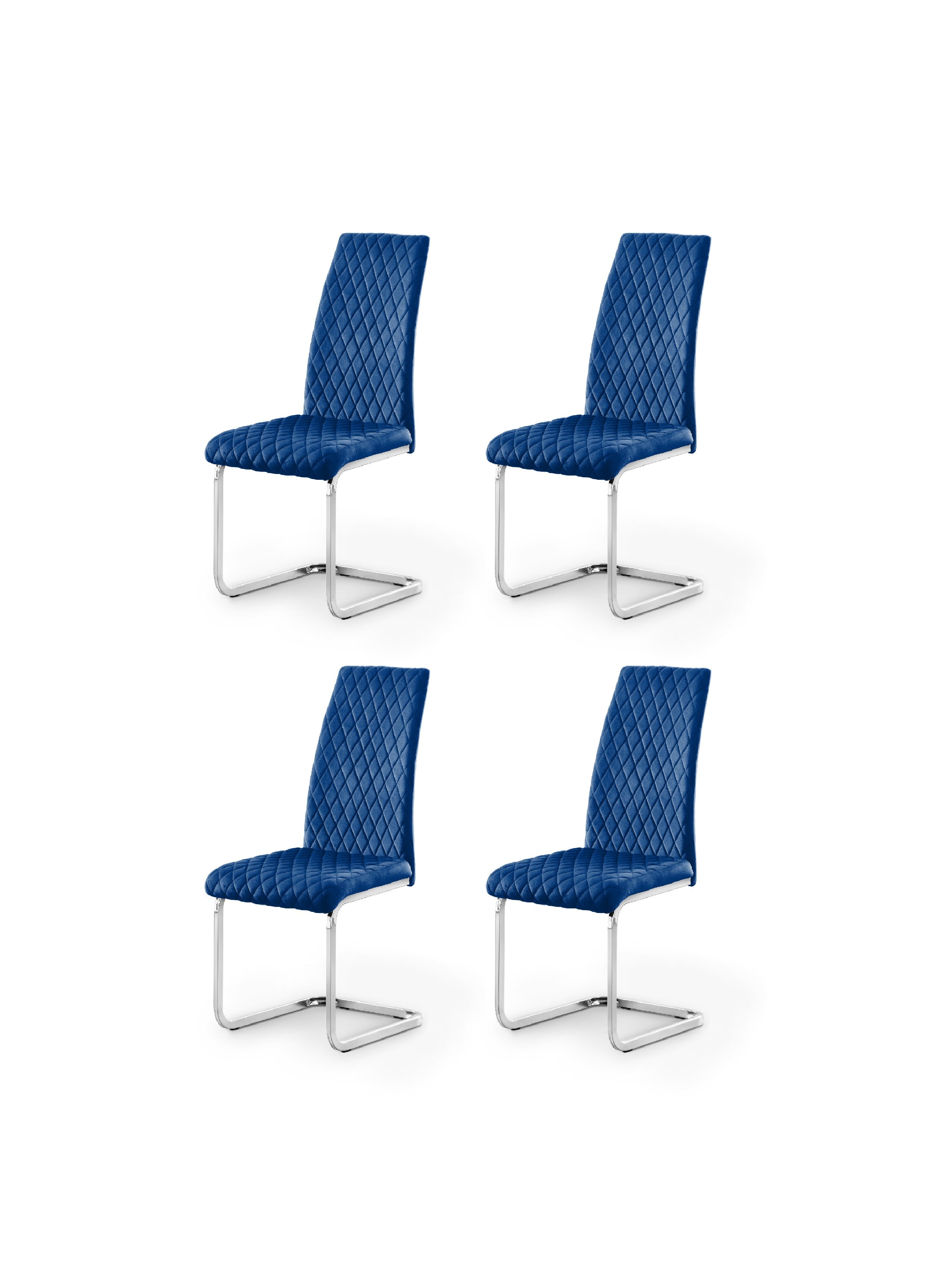 Calabria Velvet Cantilever Chairs - Blue (Set Of 4)