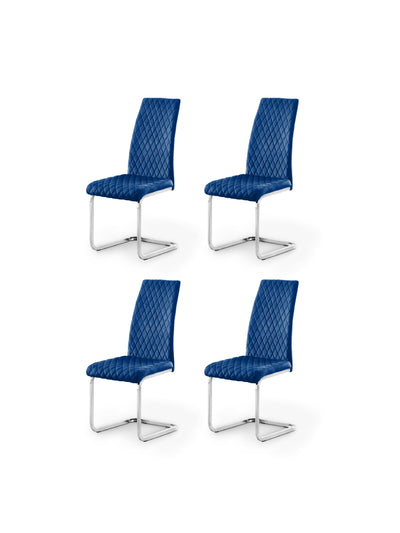 Calabria Velvet Cantilever Chairs - Blue (Set Of 4)