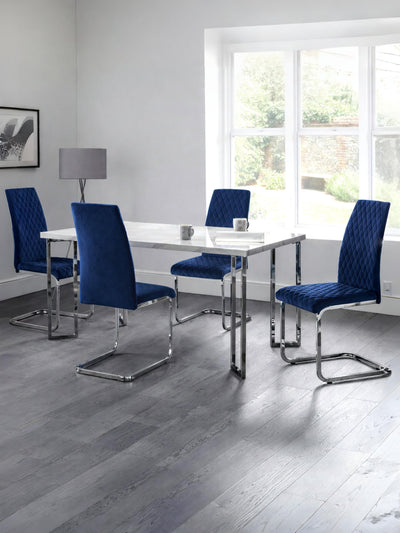 Calabria Velvet Cantilever Chairs - Blue (Set Of 4)