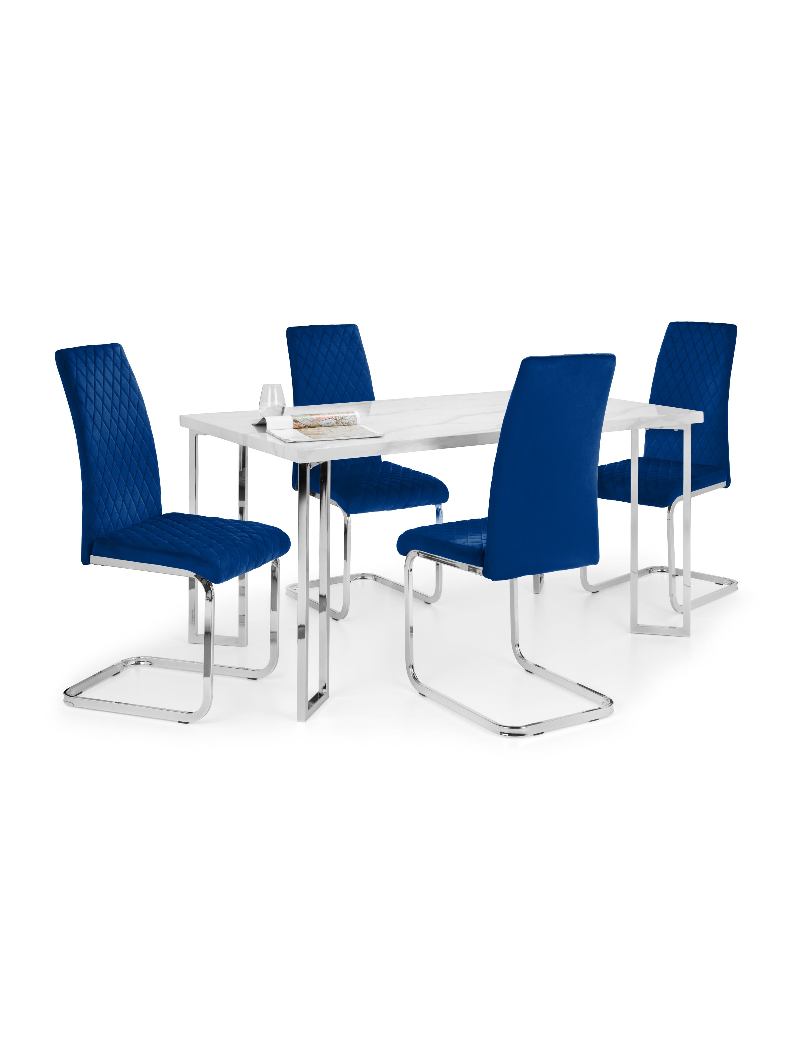Calabria Velvet Cantilever Chairs - Blue (Set Of 4)