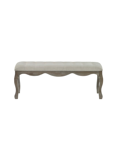 Camille Oatmeal Linen Upholstered Bench with French Style Legs – Oatmeal Linen and Limed Oak