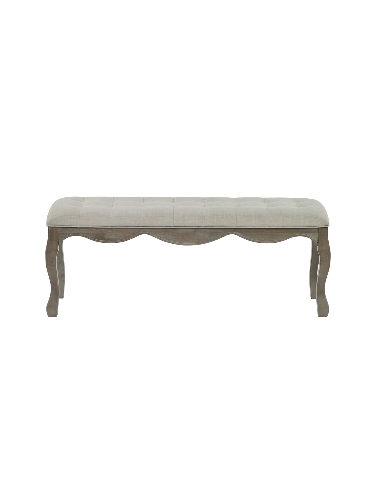 Camille Oatmeal Linen Upholstered Bench with French Style Legs – Oatmeal Linen and Limed Oak