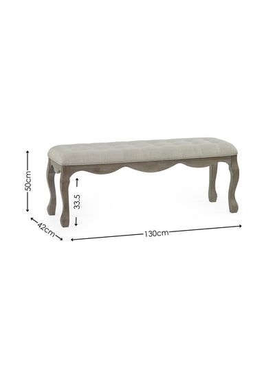 Camille Oatmeal Linen Upholstered Bench with French Style Legs – Oatmeal Linen and Limed Oak