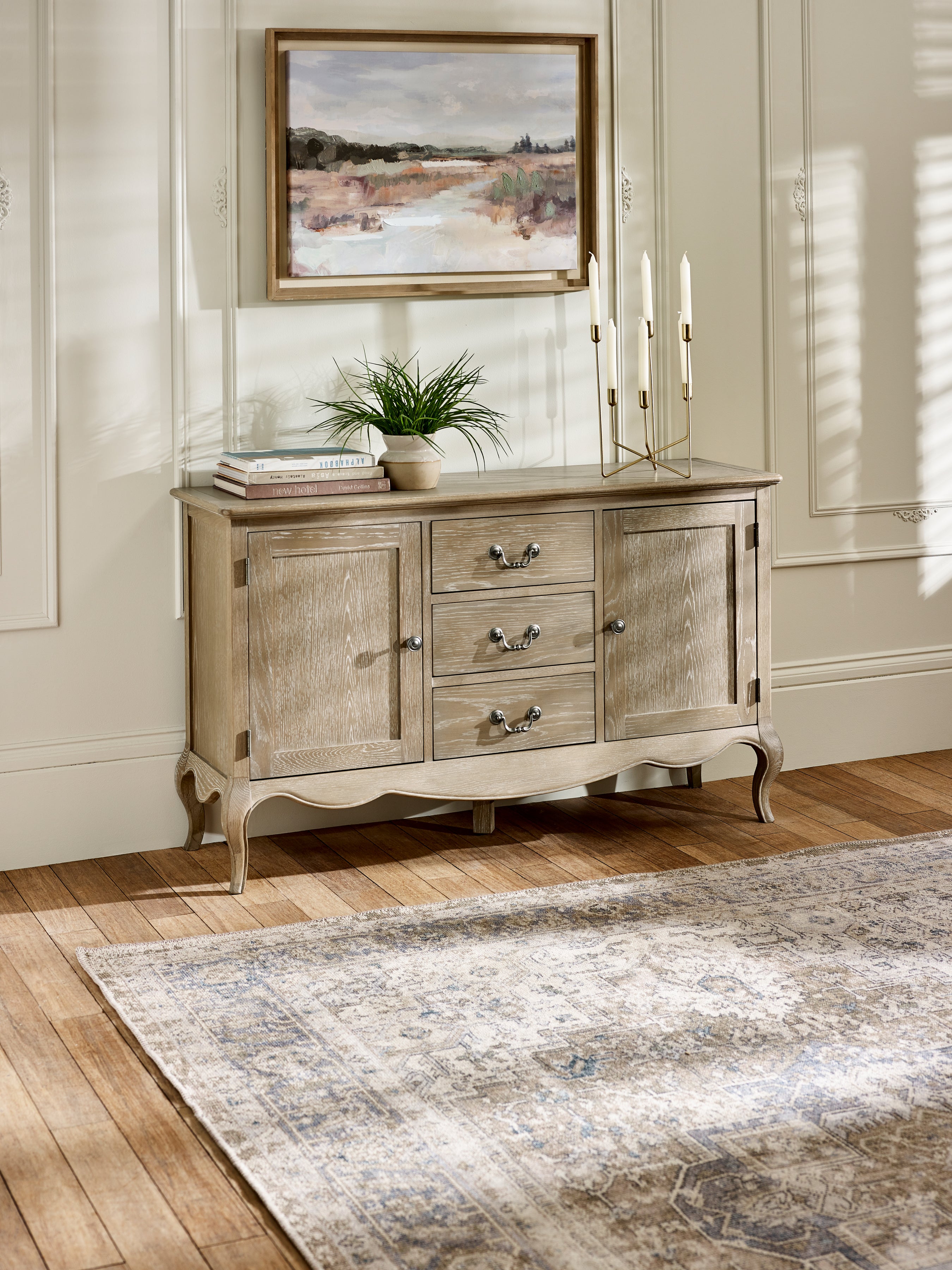 Camille French Style 2 Door 2 Drawer Sideboard – Limed Oak