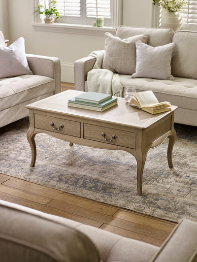 Camille French Style Rectangular Coffee Table – Limed Oak