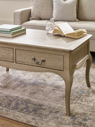 Camille French Style Rectangular Coffee Table – Limed Oak
