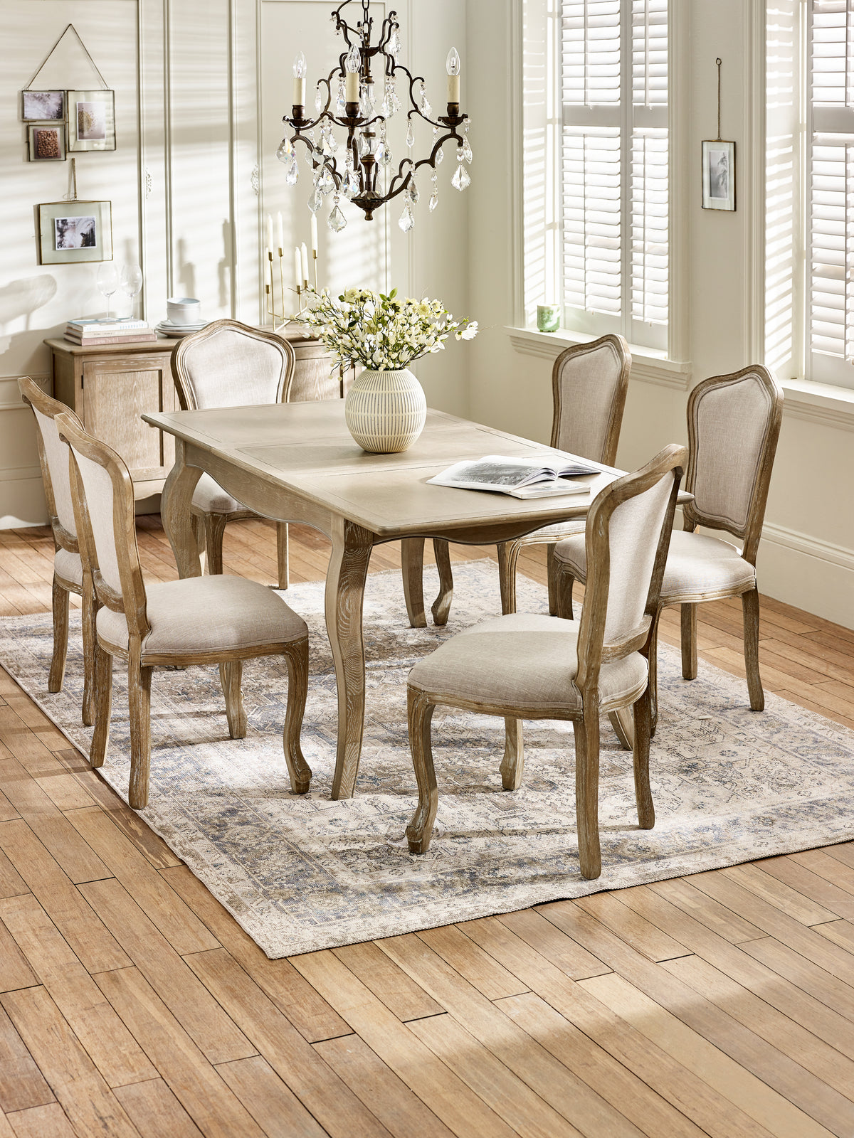 Camille French Style Rectangular 4-6 Seater Extending Dining Table – Limed Oak