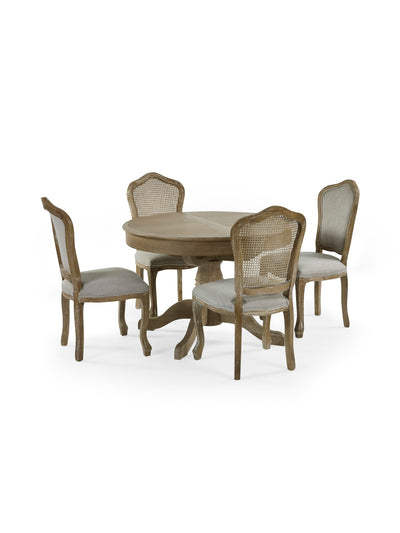 Set of 2 Camille Limed Oak Rattan Back Dining Chairs with French Style Legs – Oatmeal Linen and Limed Oak