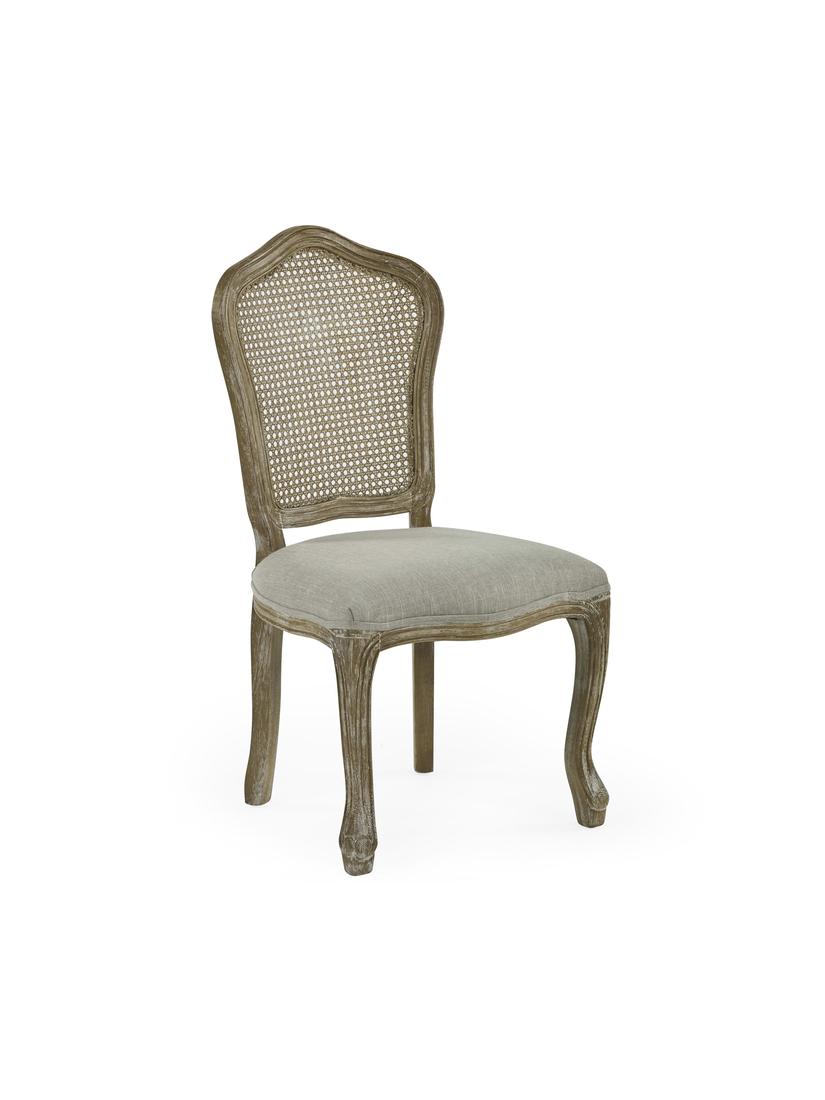 Set of 2 Camille Limed Oak Rattan Back Dining Chairs with French Style Legs – Oatmeal Linen and Limed Oak