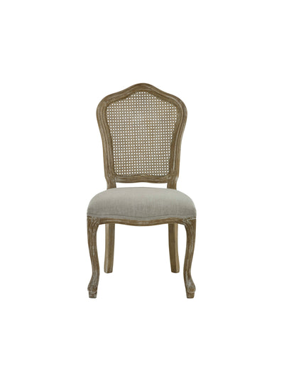 Set of 2 Camille Limed Oak Rattan Back Dining Chairs with French Style Legs – Oatmeal Linen and Limed Oak