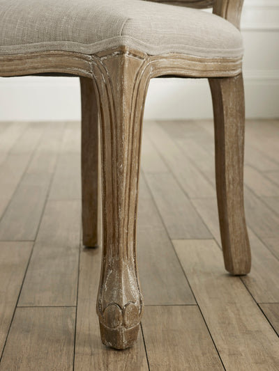 Set of 2 Camille Limed Oak Rattan Back Dining Chairs with French Style Legs – Oatmeal Linen and Limed Oak