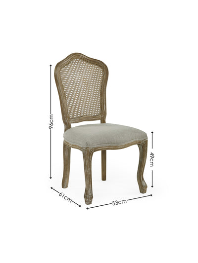 Set of 2 Camille Limed Oak Rattan Back Dining Chairs with French Style Legs – Oatmeal Linen and Limed Oak