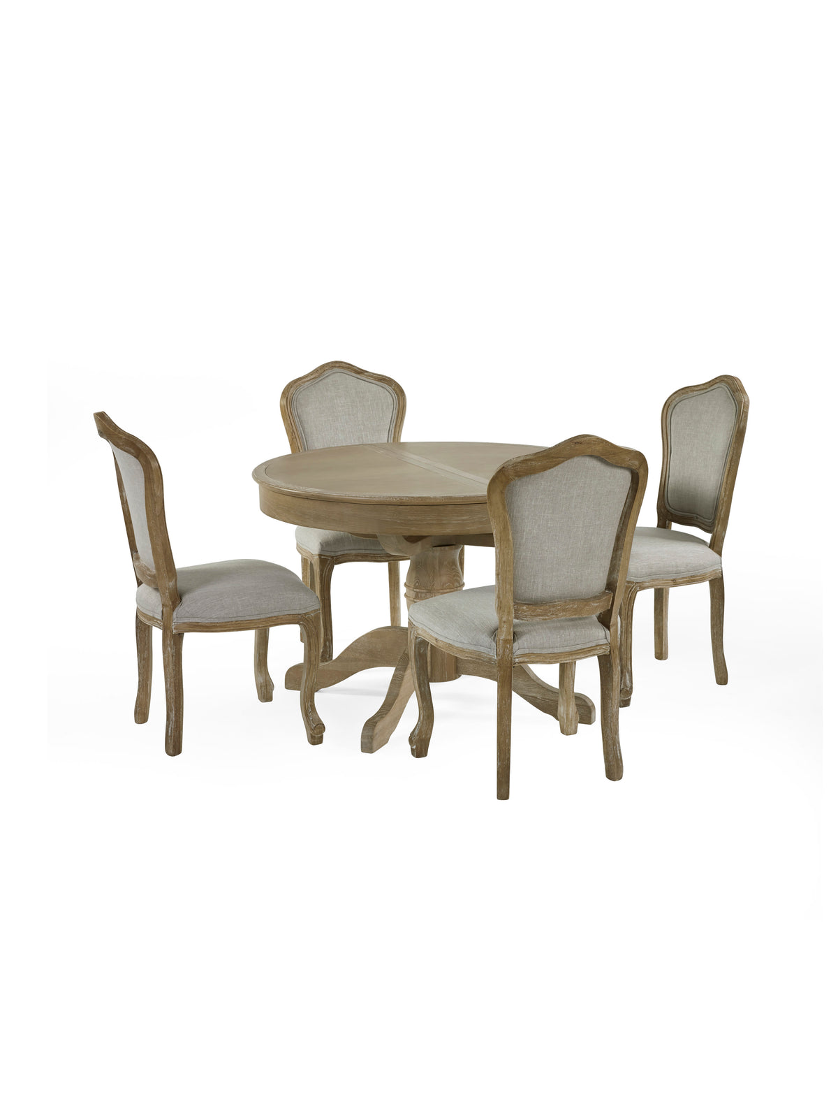 Set of 2 Camille Oatmeal Linen Upholstered Dining Chairs with French Style Legs – Oatmeal Linen and Limed Oak
