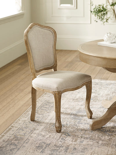 Set of 2 Camille Oatmeal Linen Upholstered Dining Chairs with French Style Legs – Oatmeal Linen and Limed Oak