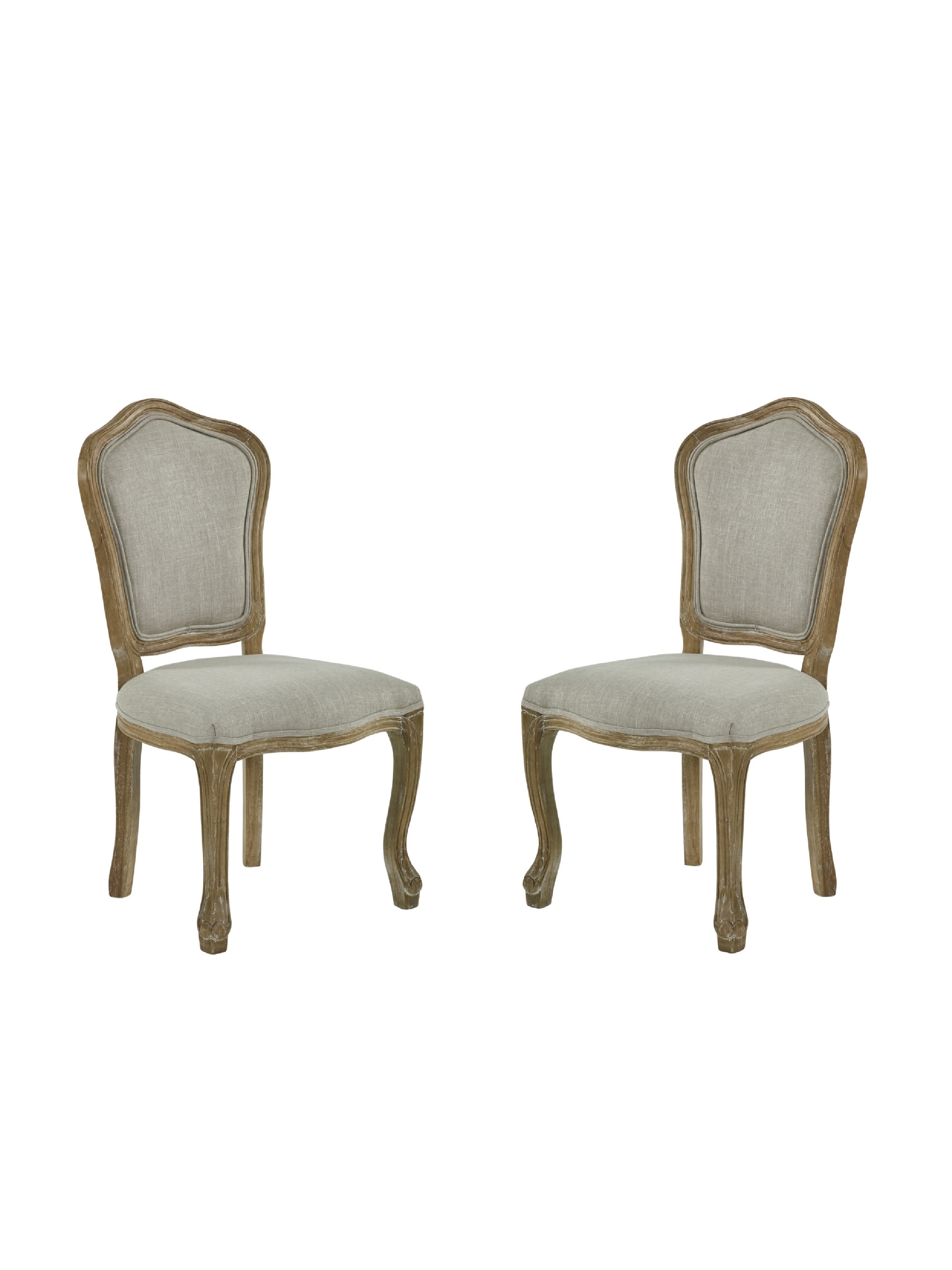 Set of 2 Camille Oatmeal Linen Upholstered Dining Chairs with French Style Legs – Oatmeal Linen and Limed Oak