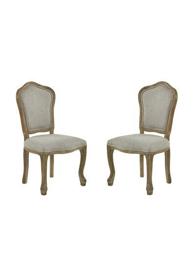 Set of 2 Camille Oatmeal Linen Upholstered Dining Chairs with French Style Legs – Oatmeal Linen and Limed Oak