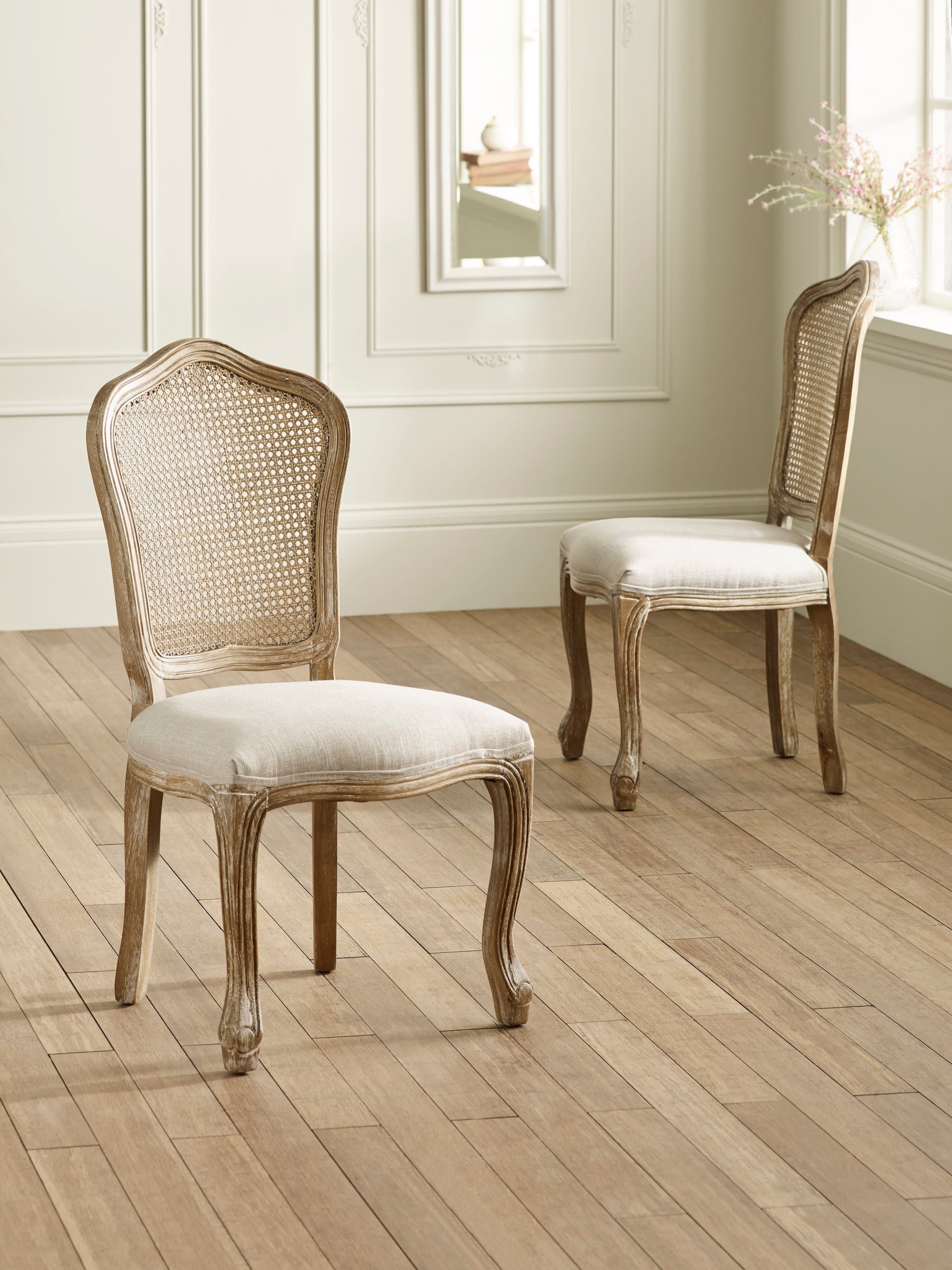 Camille Round Limed Oak Extending Dining Table Set with 4 Rattan Back Chairs
