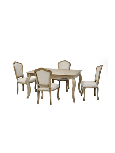Camille Limed Oak Extending Rectangular Dining Set with 4 Upholstered Chairs – Limed Oak and Oatmeal Linen