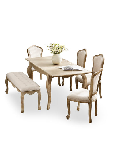 Camille Limed Oak Extending Rectangular Dining Set with 4 Upholstered Chairs and Bench – Limed Oak and Oatmeal Linen